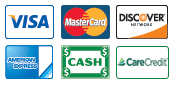 We Accept Visa, MasterCard, Discover, American Express, Cash and CareCredit We Accept Visa, MasterCard, Discover, American Express, Cash and CareCredit